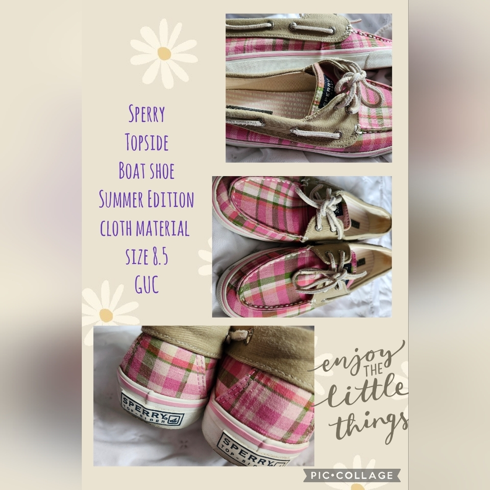 Sperry topsider CLOTH BOAT SHOE PINK PLAID GOOD USED CONDITION!! SIZE 8.5 🪷🌞🛍